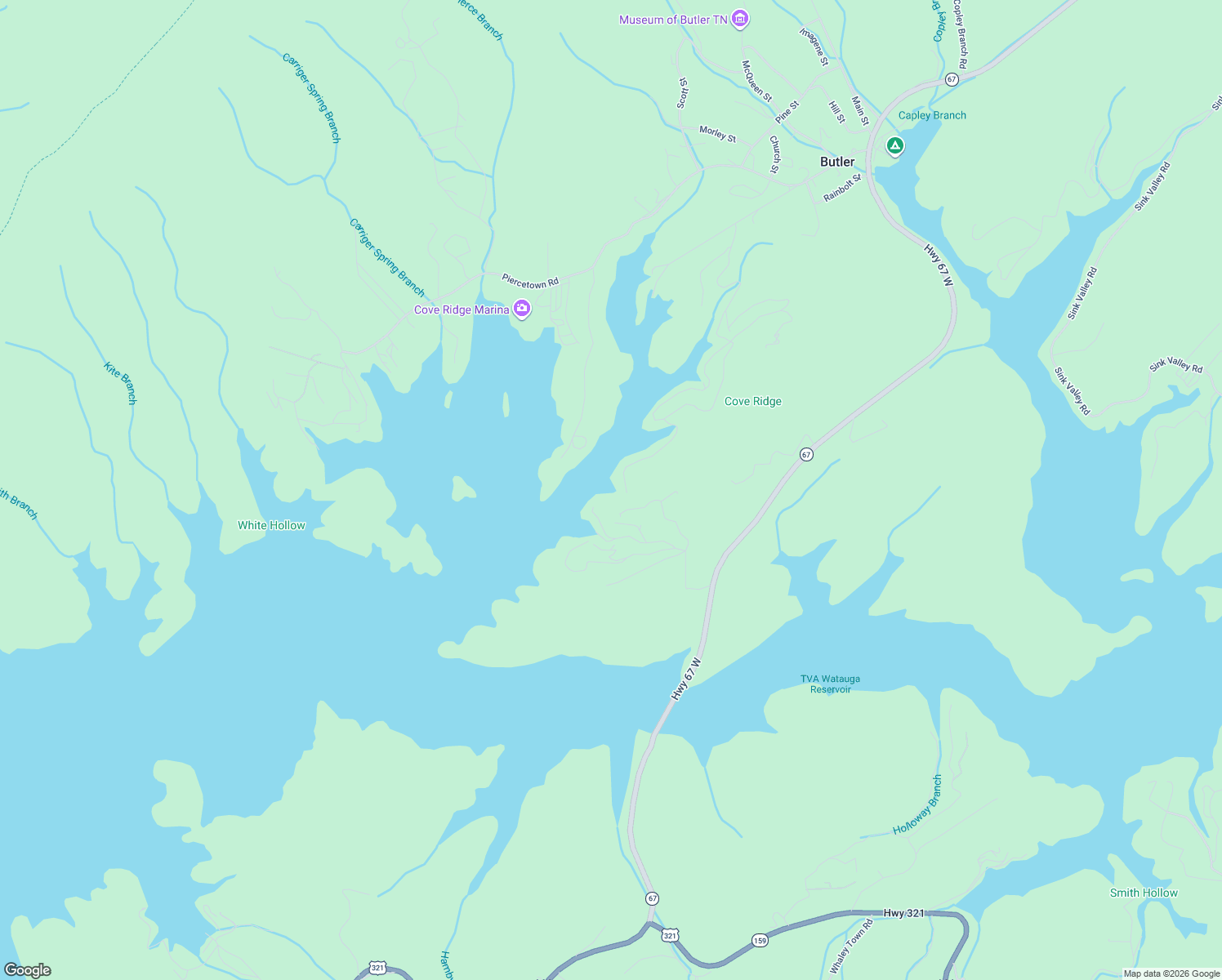 map of restaurants, bars, coffee shops, grocery stores, and more near 1 Coves Edge Drive in Butler