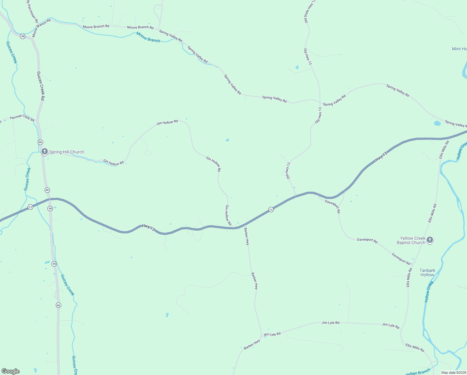 map of restaurants, bars, coffee shops, grocery stores, and more near 2105 Gin Hollow Road in Erin