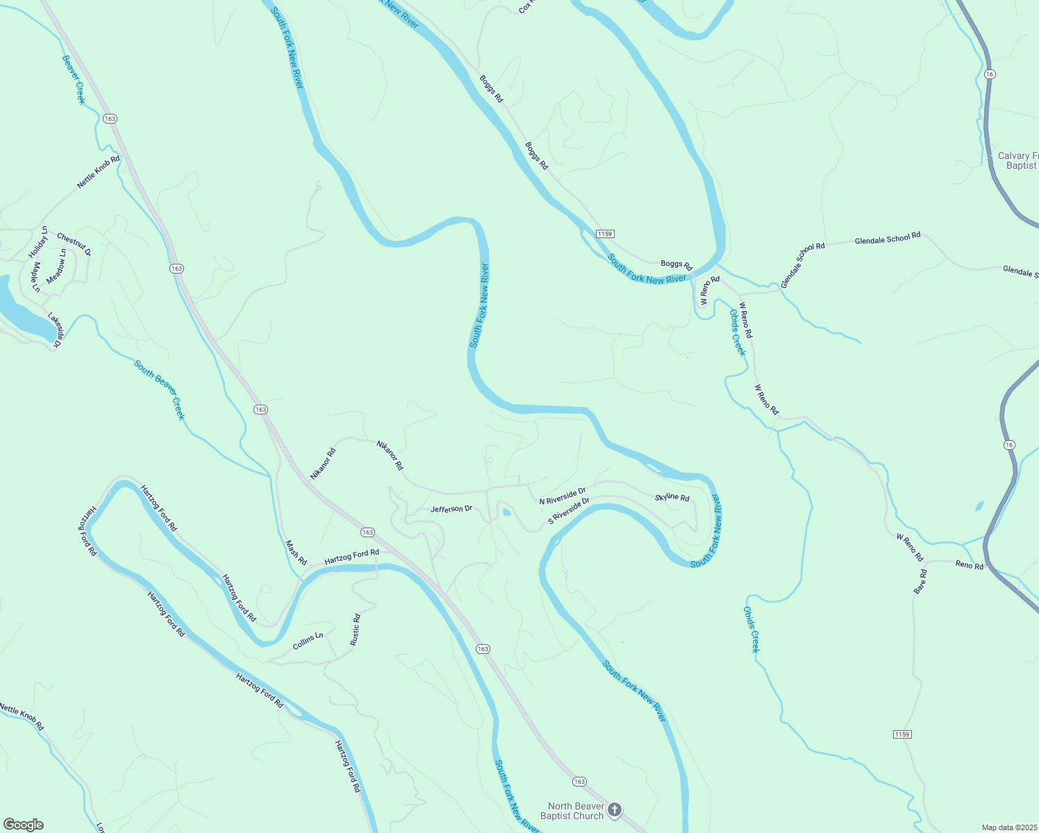 map of restaurants, bars, coffee shops, grocery stores, and more near 342 East New River Drive in West Jefferson