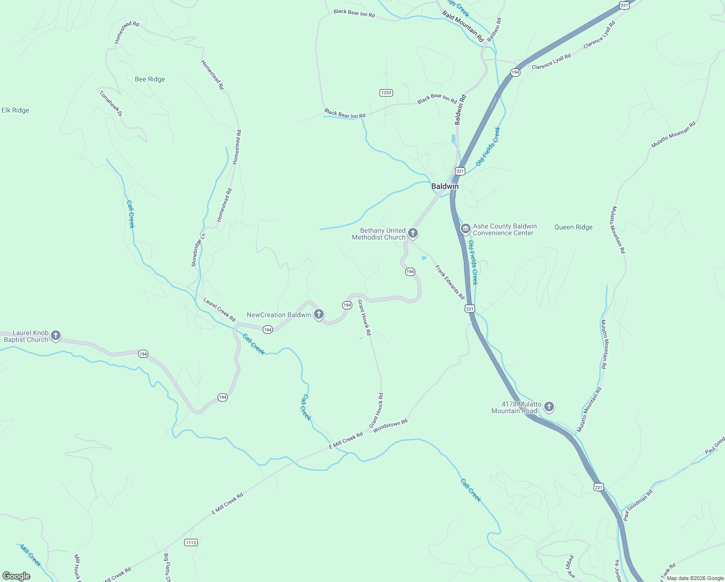 map of restaurants, bars, coffee shops, grocery stores, and more near 1228 North Carolina 194 in West Jefferson