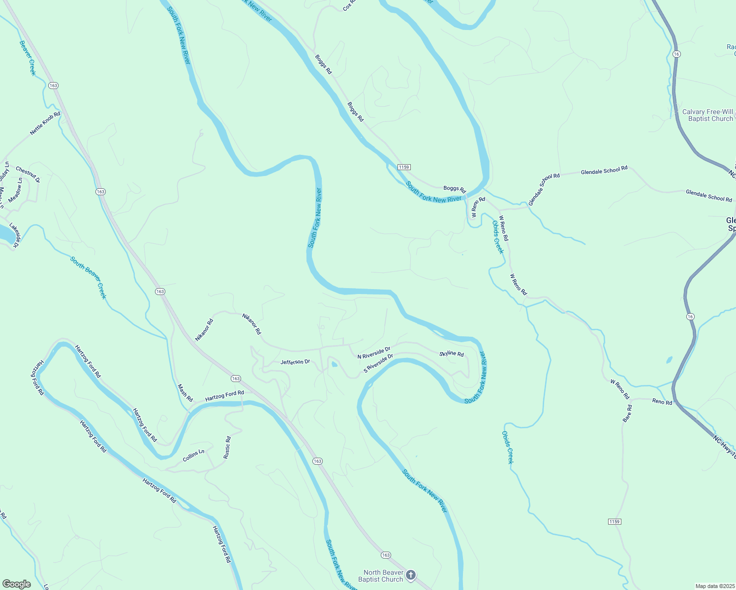 map of restaurants, bars, coffee shops, grocery stores, and more near 206 East New River Drive in West Jefferson