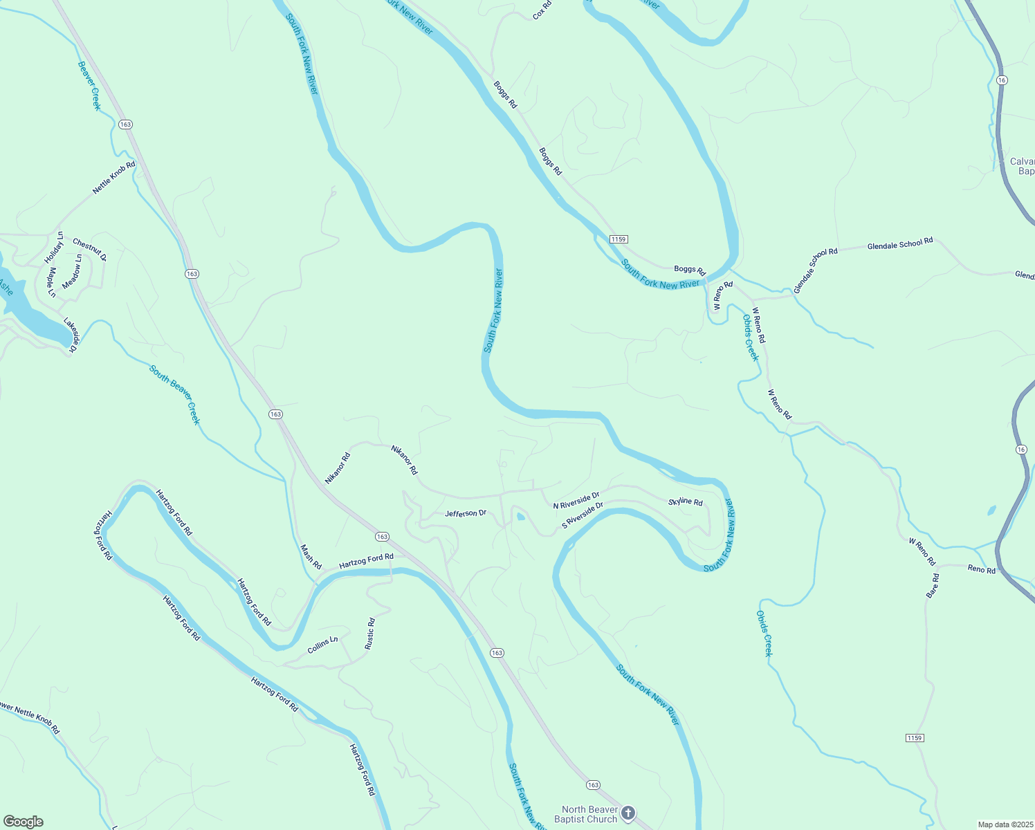map of restaurants, bars, coffee shops, grocery stores, and more near 404 East New River Drive in West Jefferson