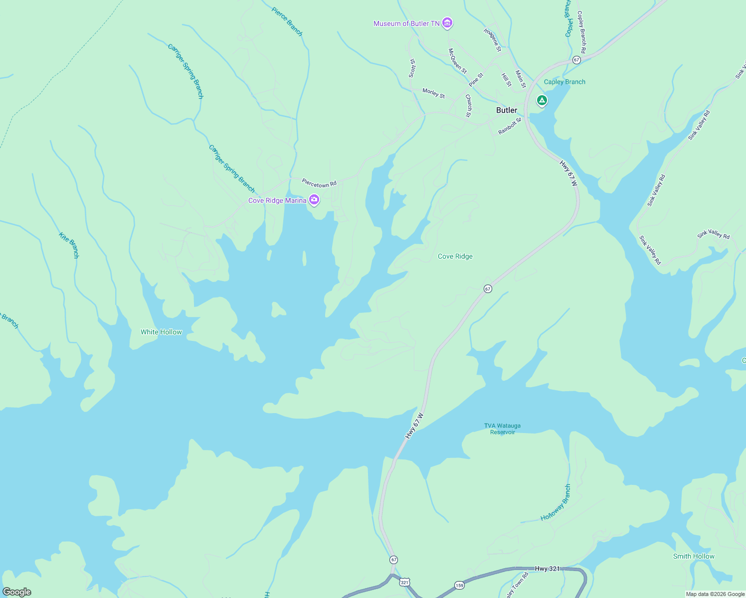 map of restaurants, bars, coffee shops, grocery stores, and more near 1 Coves Edge Drive in Butler