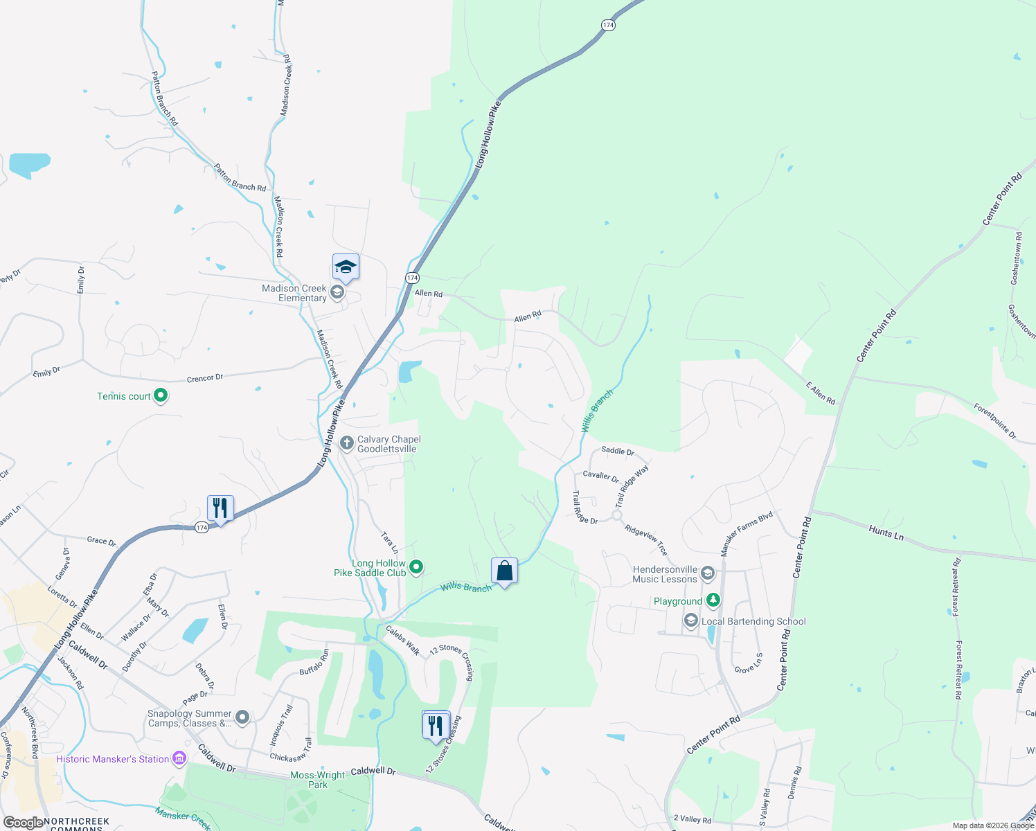 map of restaurants, bars, coffee shops, grocery stores, and more near 456 Old Stone Road in Goodlettsville