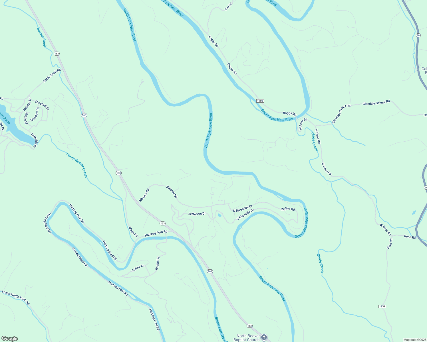 map of restaurants, bars, coffee shops, grocery stores, and more near 454 East New River Drive in West Jefferson