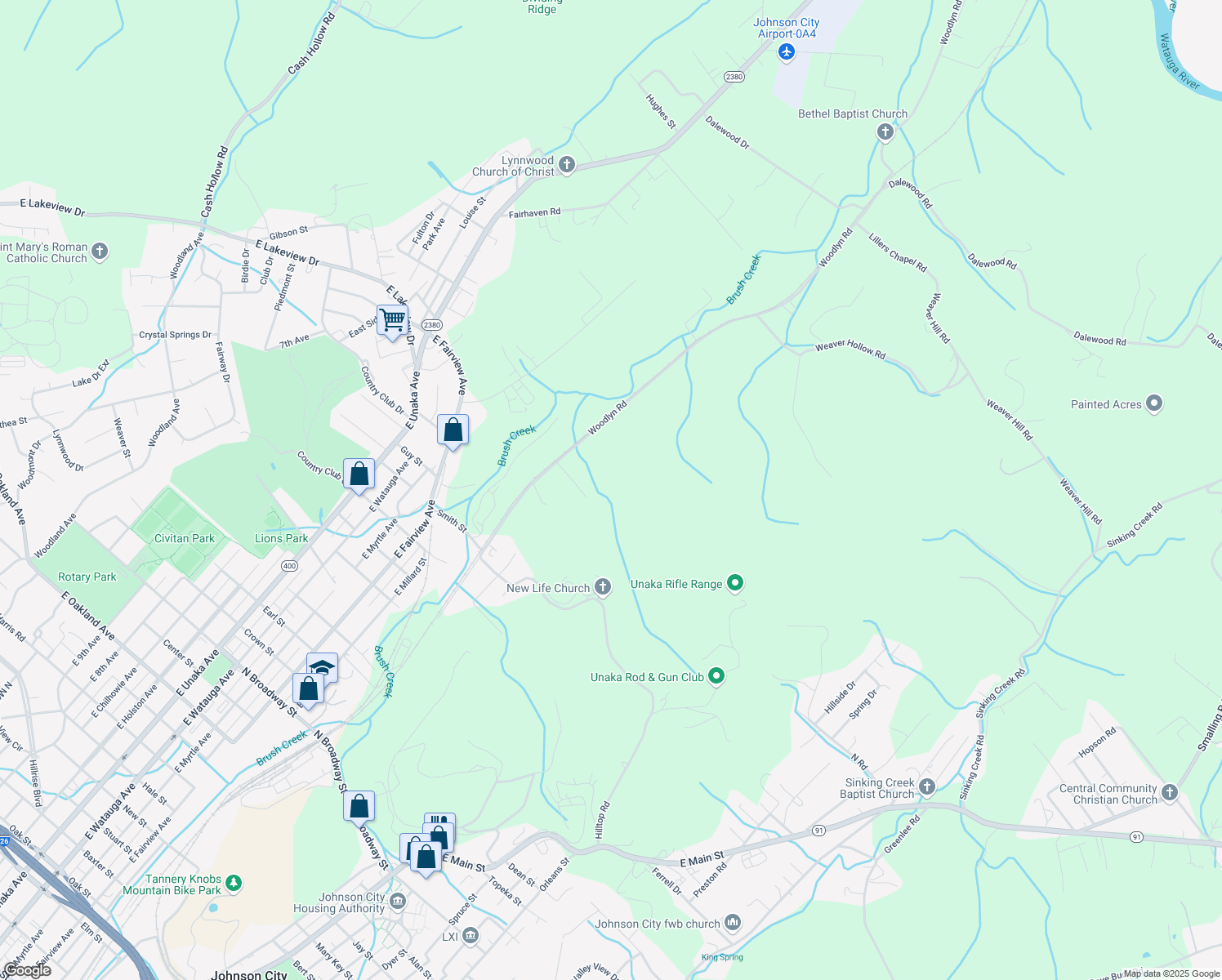 map of restaurants, bars, coffee shops, grocery stores, and more near in Johnson City