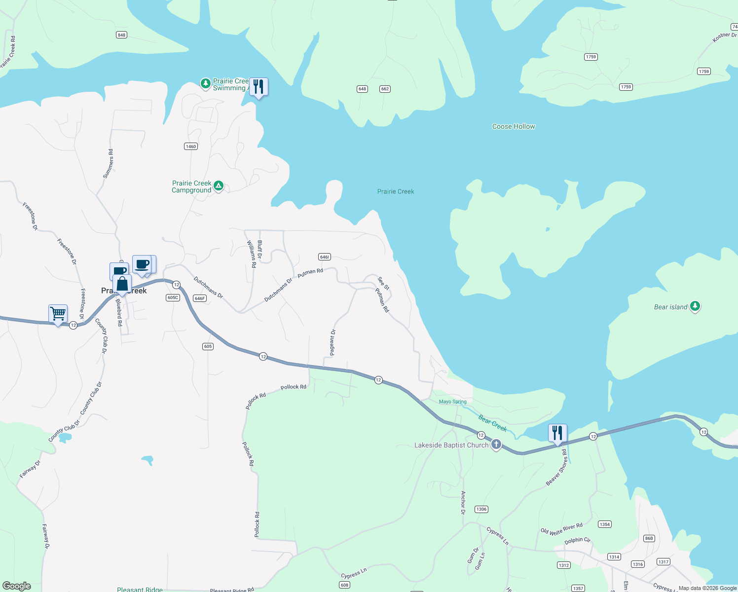map of restaurants, bars, coffee shops, grocery stores, and more near 15377 Putman Road in Rogers