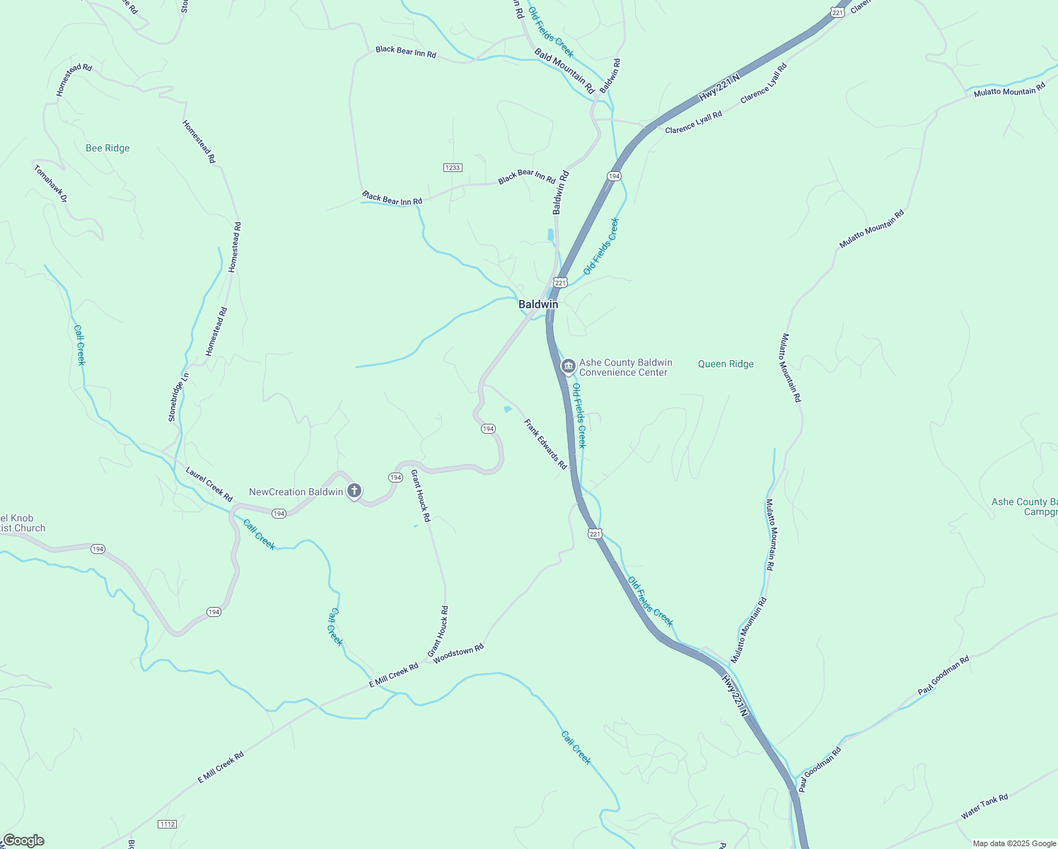 map of restaurants, bars, coffee shops, grocery stores, and more near Frank Edwards Road in Ashe County