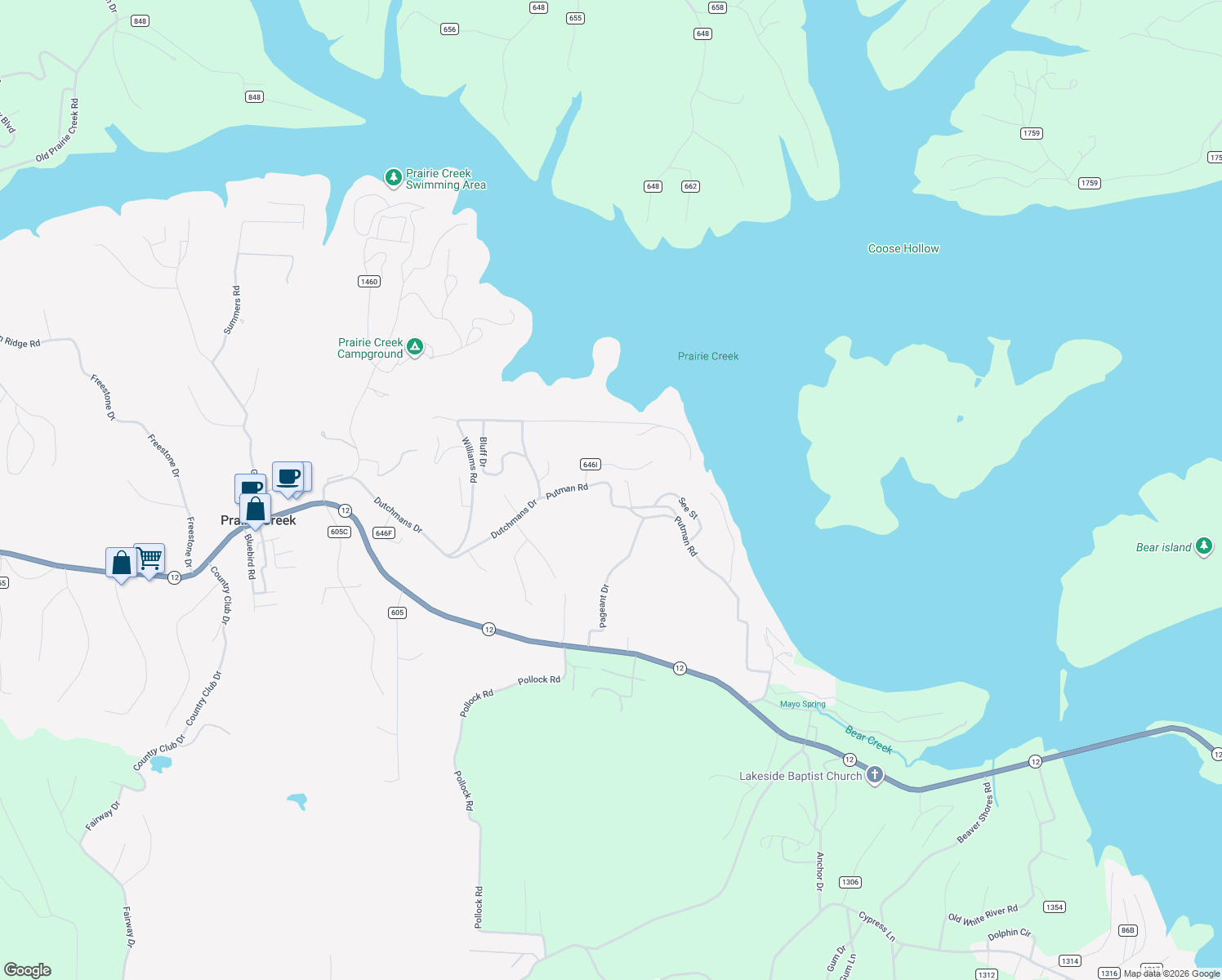 map of restaurants, bars, coffee shops, grocery stores, and more near 15244 Putman Road in Little Flock