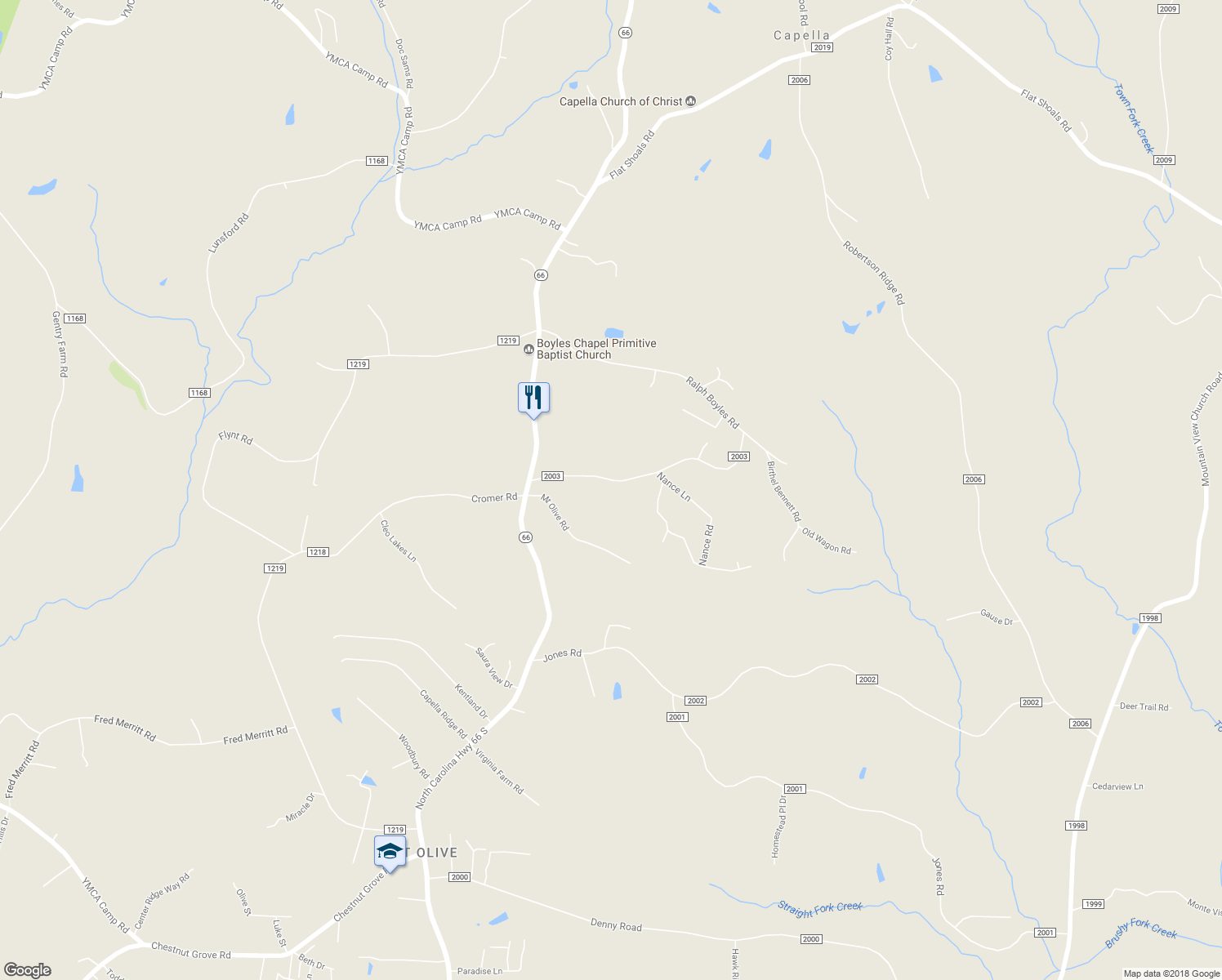 map of restaurants, bars, coffee shops, grocery stores, and more near 1122 Nance Road in King