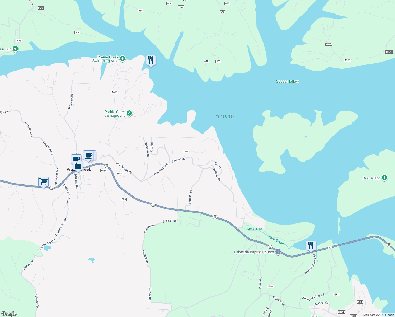 map of restaurants, bars, coffee shops, grocery stores, and more near 15332 Putman Road in Rogers
