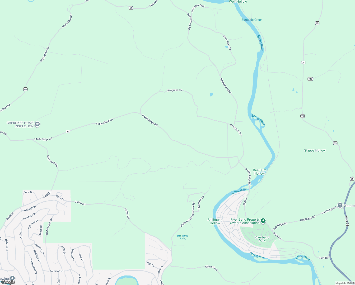 map of restaurants, bars, coffee shops, grocery stores, and more near 8202 9 Mile Ridge Road in Hardy