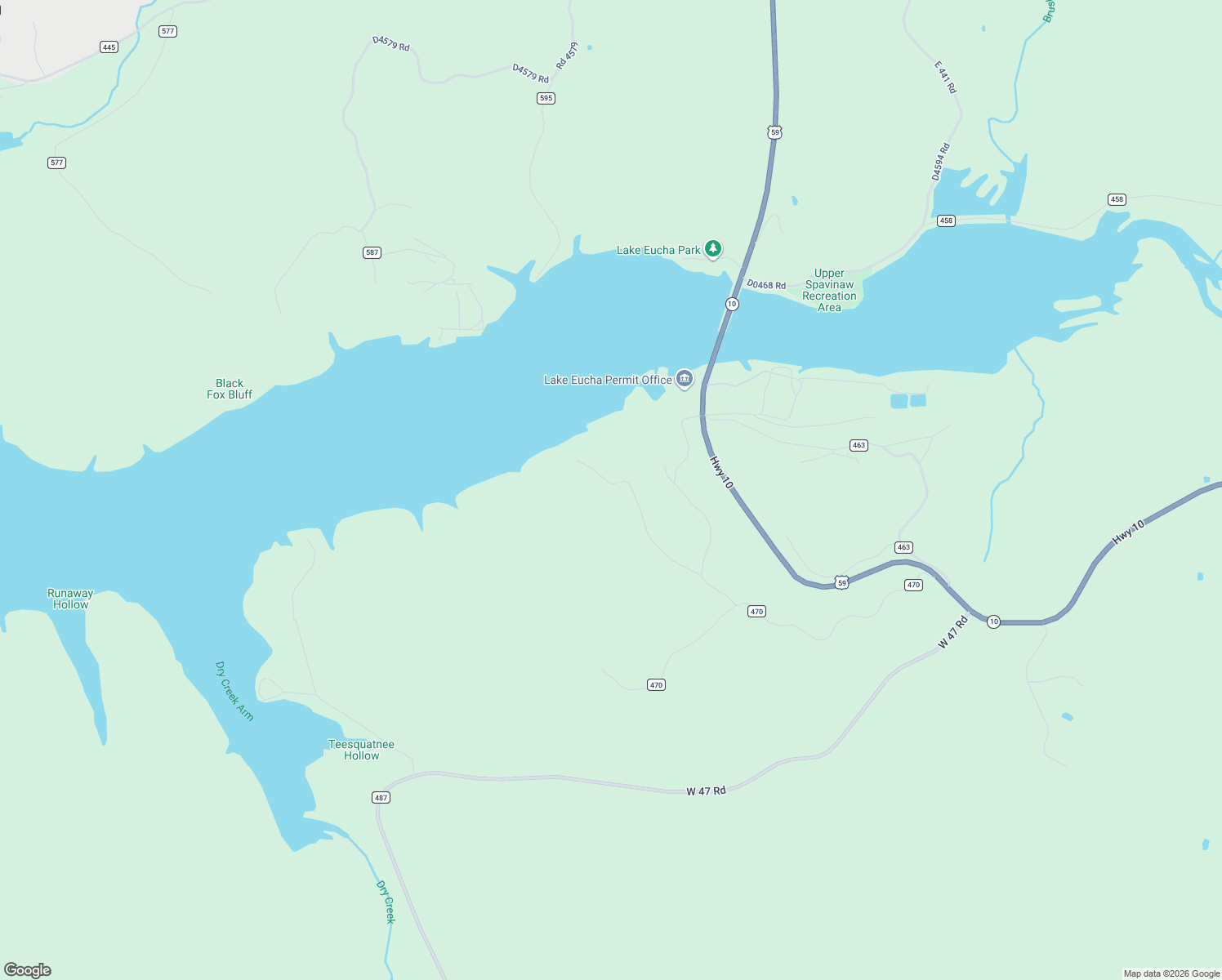 map of restaurants, bars, coffee shops, grocery stores, and more near 46418 590 Road in Jay