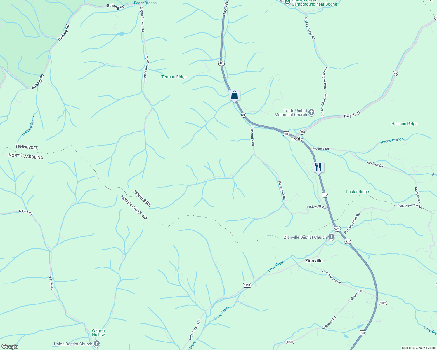 map of restaurants, bars, coffee shops, grocery stores, and more near 442 Miller Rd in Trade