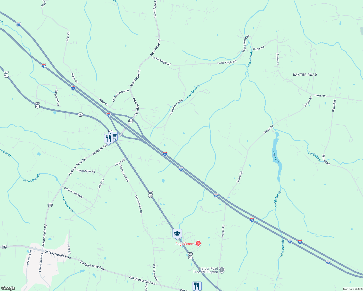map of restaurants, bars, coffee shops, grocery stores, and more near 1099 Knight Road in Cheatham County