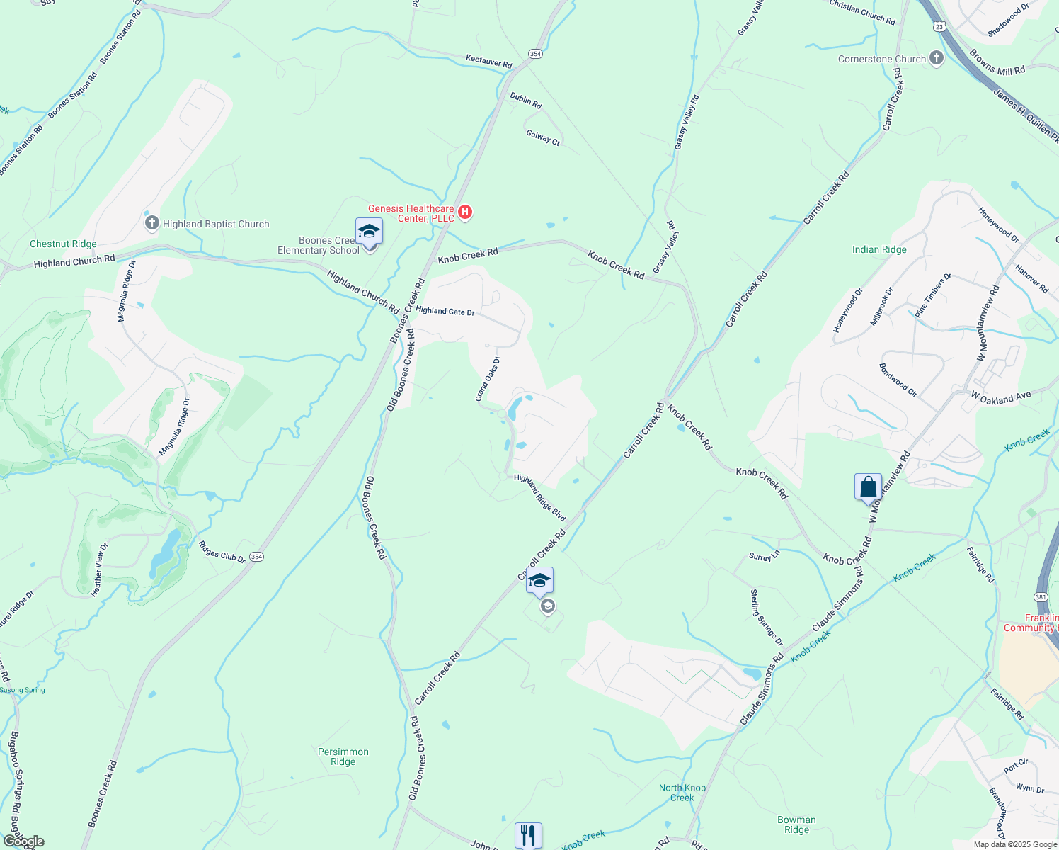 map of restaurants, bars, coffee shops, grocery stores, and more near 2056 Highland Falls Court in Gray