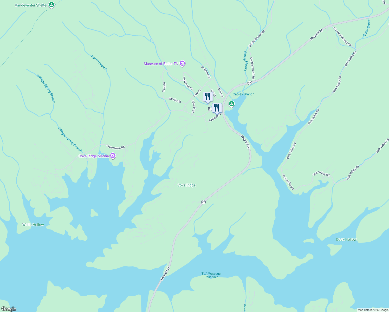 map of restaurants, bars, coffee shops, grocery stores, and more near 822 Cove Ridge Rd in Butler