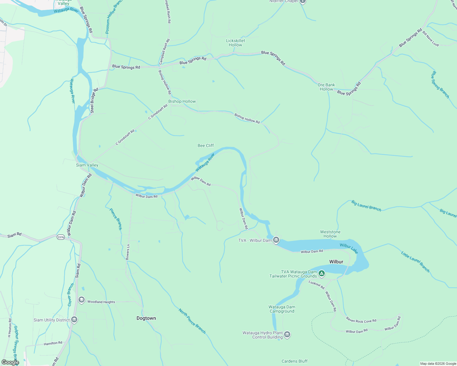 map of restaurants, bars, coffee shops, grocery stores, and more near 413-599 Wilbur Dam Road in Elizabethton