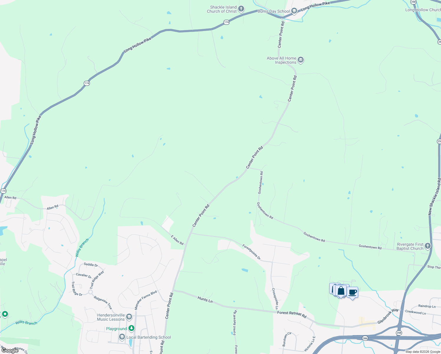 map of restaurants, bars, coffee shops, grocery stores, and more near 2001 Center Point Road in Hendersonville