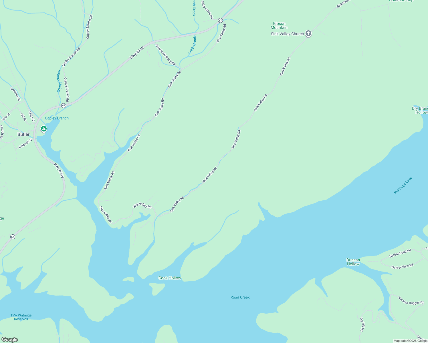 map of restaurants, bars, coffee shops, grocery stores, and more near 3300 Sink Valley Road in Butler