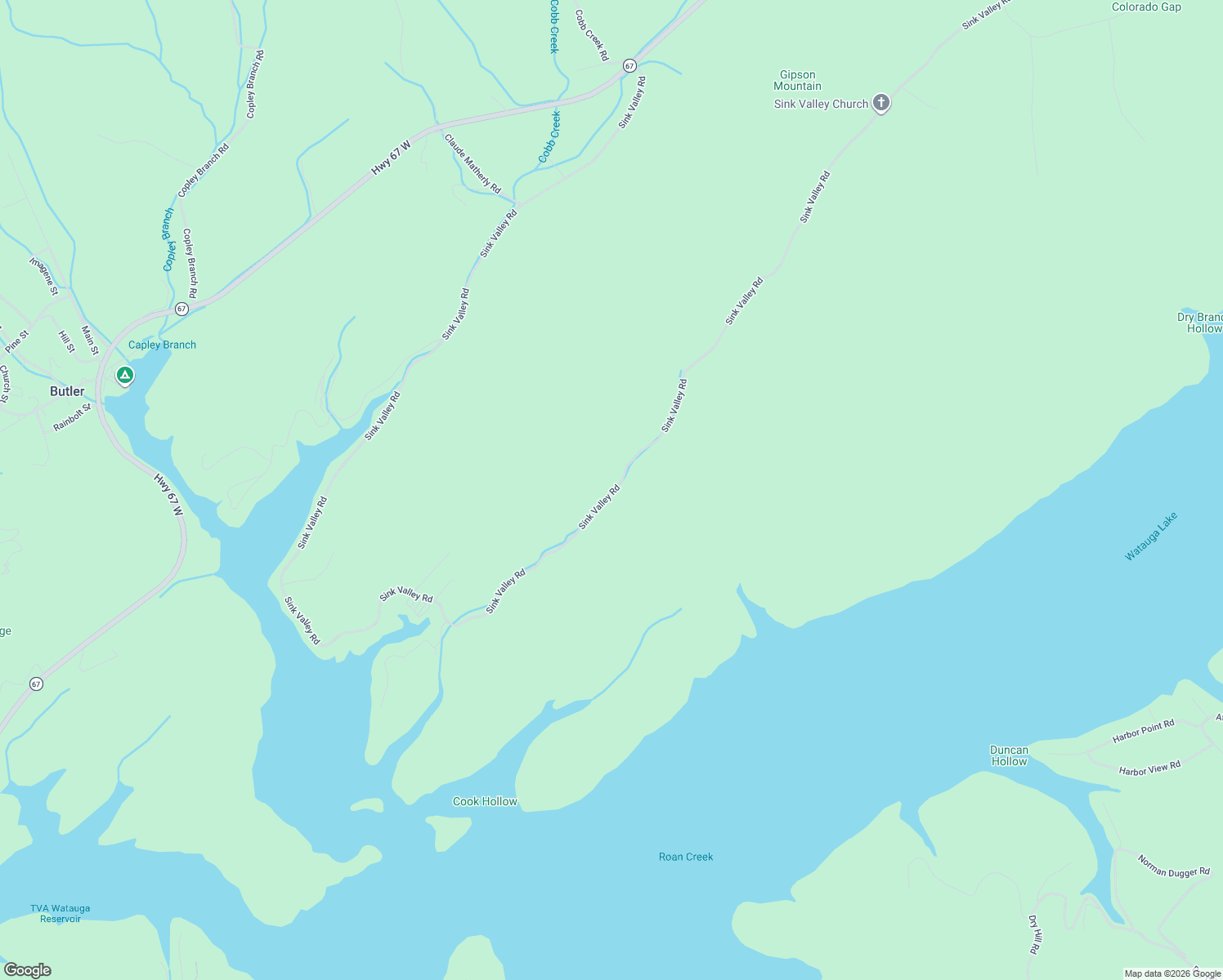map of restaurants, bars, coffee shops, grocery stores, and more near 3300 Sink Valley Road in Butler