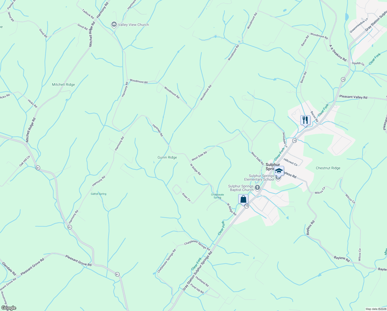map of restaurants, bars, coffee shops, grocery stores, and more near 680 West Side Road in Jonesborough