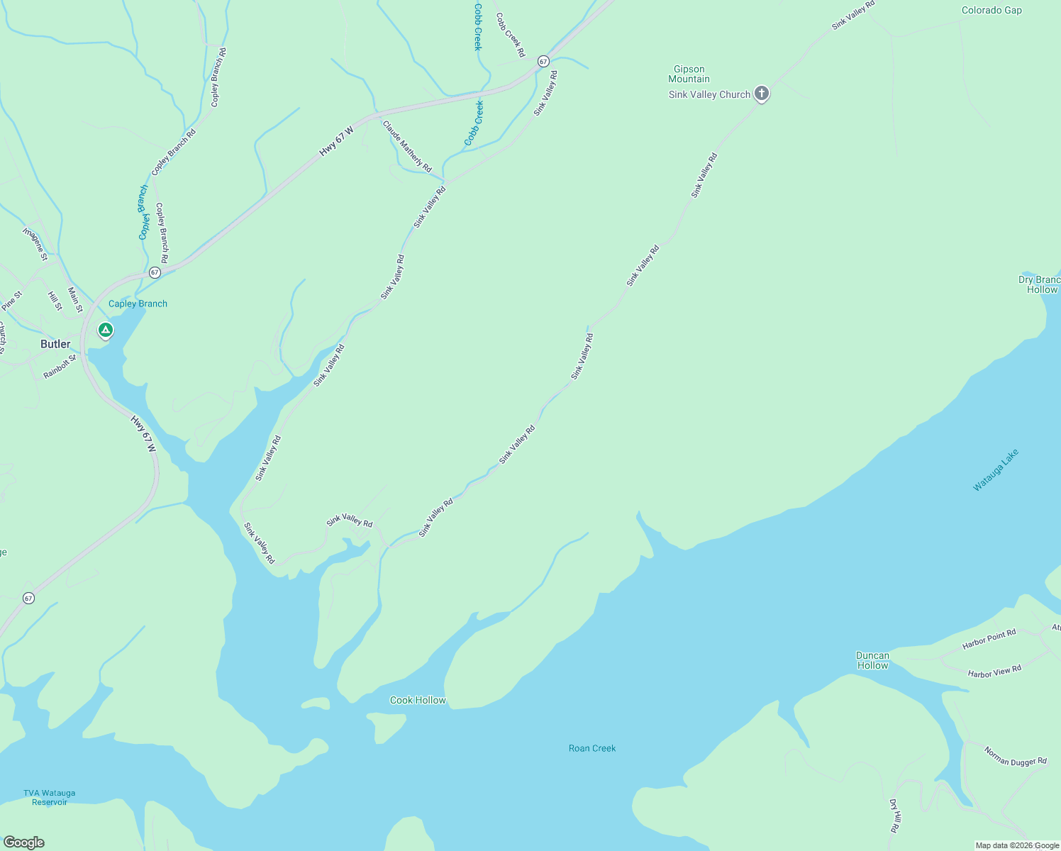 map of restaurants, bars, coffee shops, grocery stores, and more near 3300 Sink Valley Road in Butler