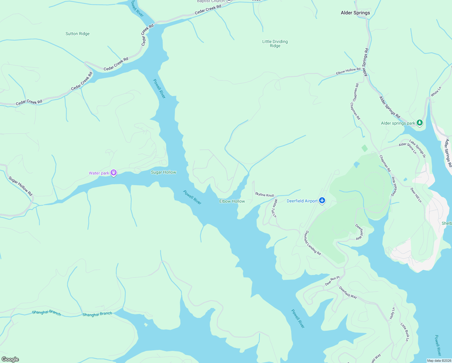 map of restaurants, bars, coffee shops, grocery stores, and more near 131 Pinnacle Lane in LaFollette
