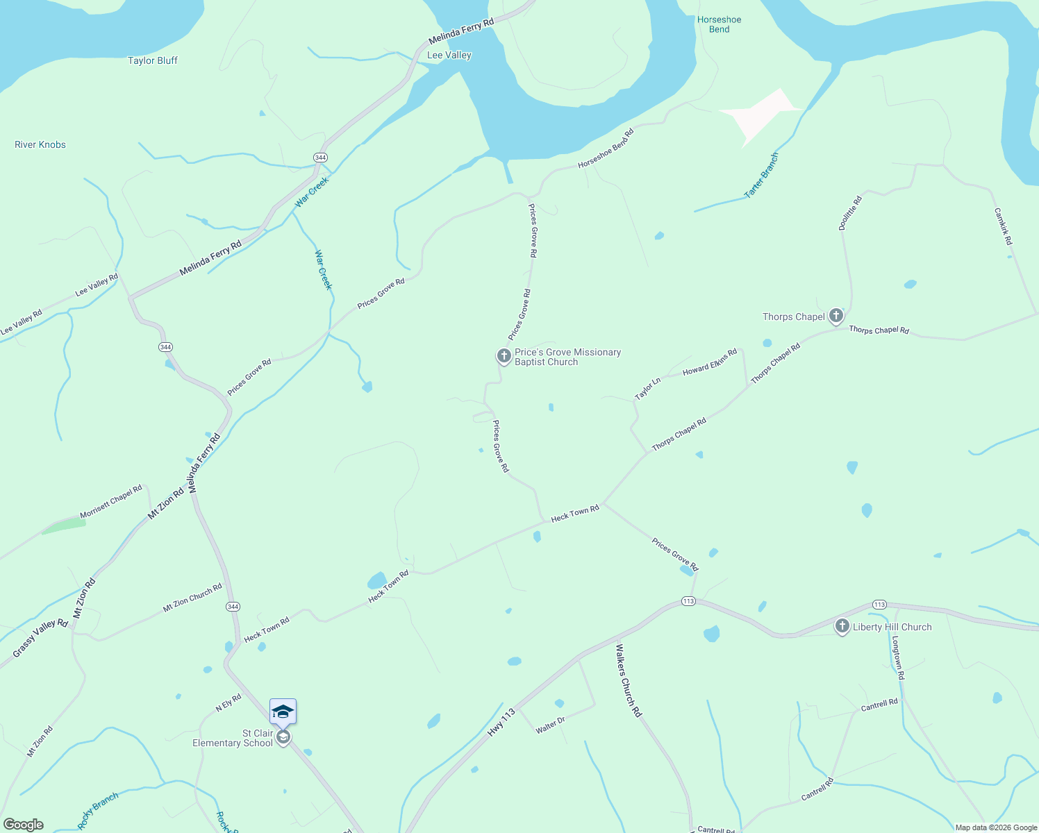 map of restaurants, bars, coffee shops, grocery stores, and more near 388 Prices Grove Road in Rogersville