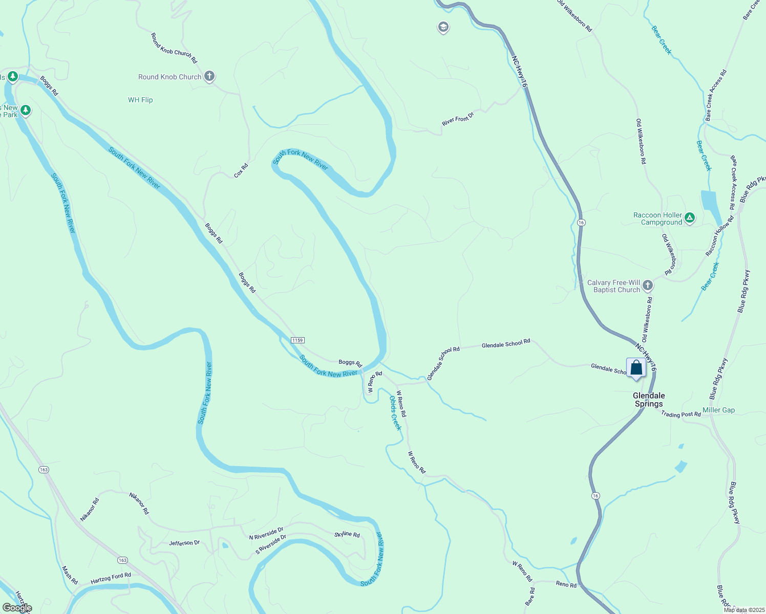 map of restaurants, bars, coffee shops, grocery stores, and more near Philmore Miller Road in Ashe County