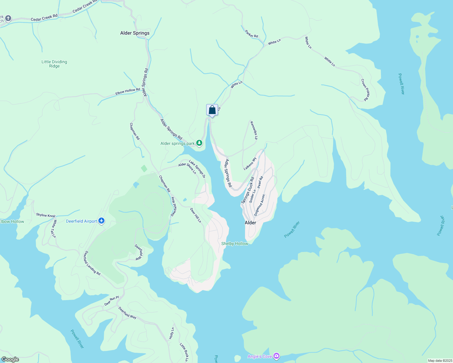 map of restaurants, bars, coffee shops, grocery stores, and more near 1322 Springs Dock Road in LaFollette