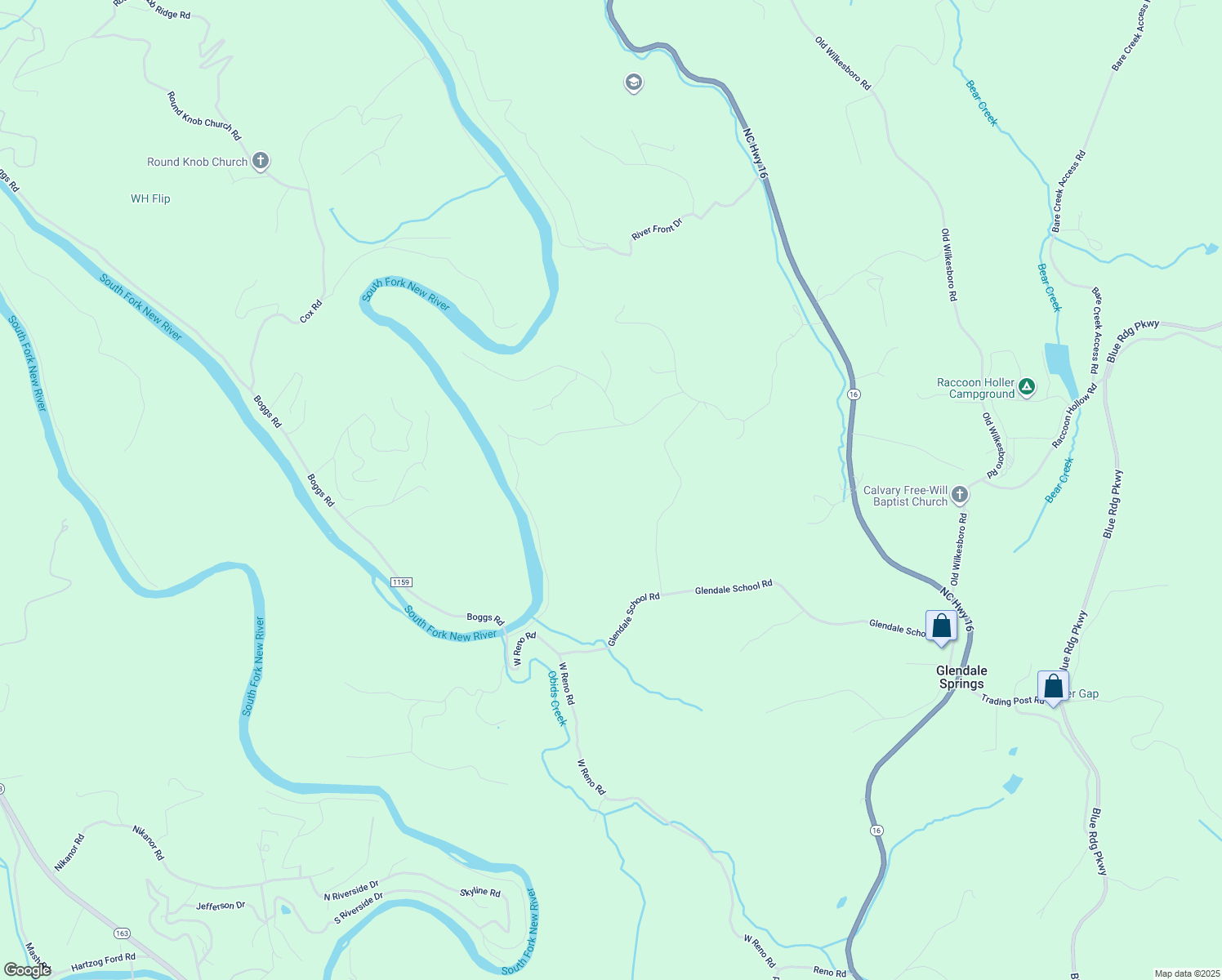 map of restaurants, bars, coffee shops, grocery stores, and more near Philmore Miller Road in Ashe County