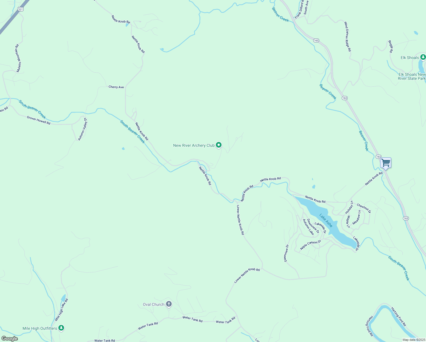 map of restaurants, bars, coffee shops, grocery stores, and more near 2701 Nettle Knob Road in West Jefferson