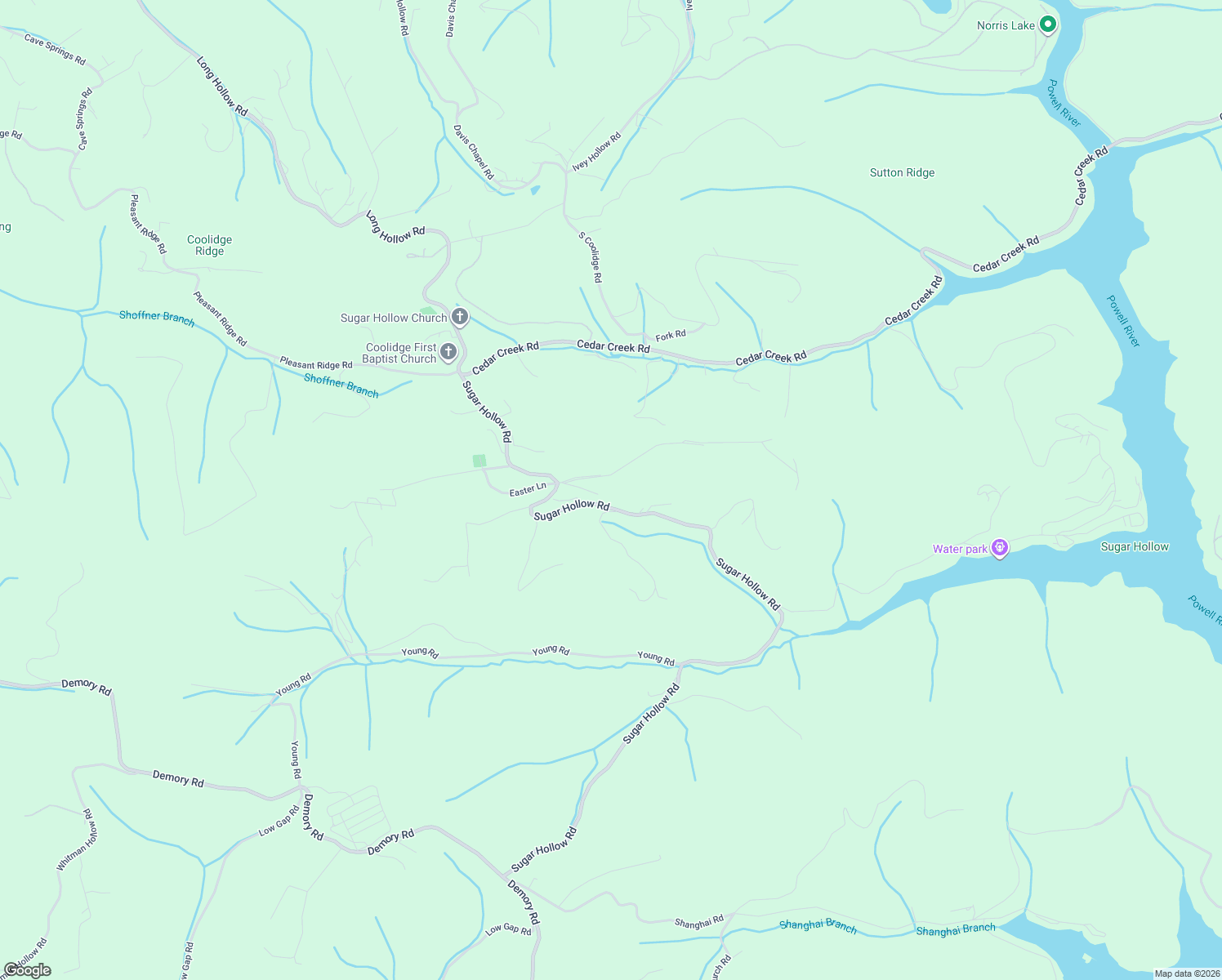 map of restaurants, bars, coffee shops, grocery stores, and more near 1236 Sugar Hollow Road in LaFollette