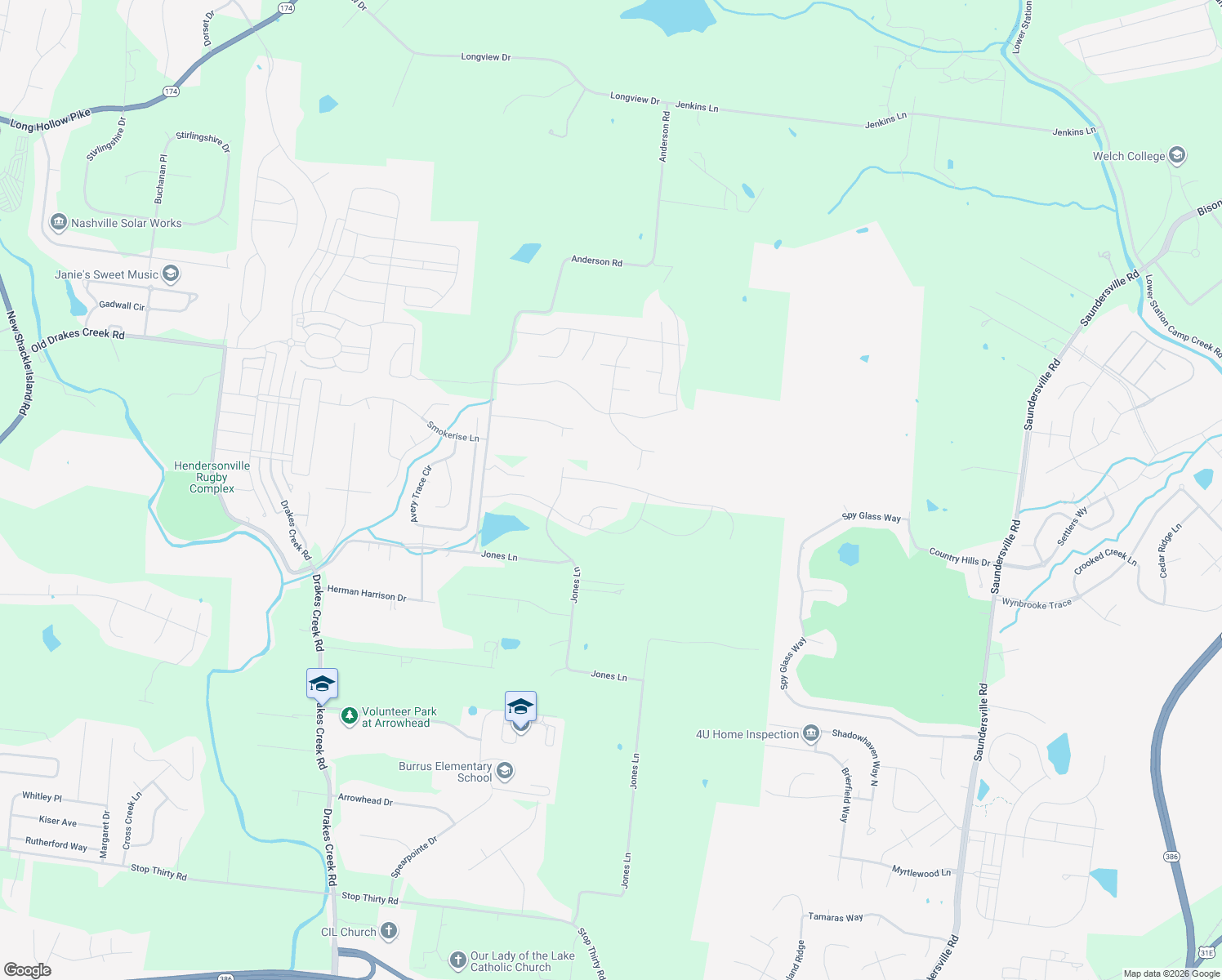 map of restaurants, bars, coffee shops, grocery stores, and more near 512 Jones Lane in Hendersonville