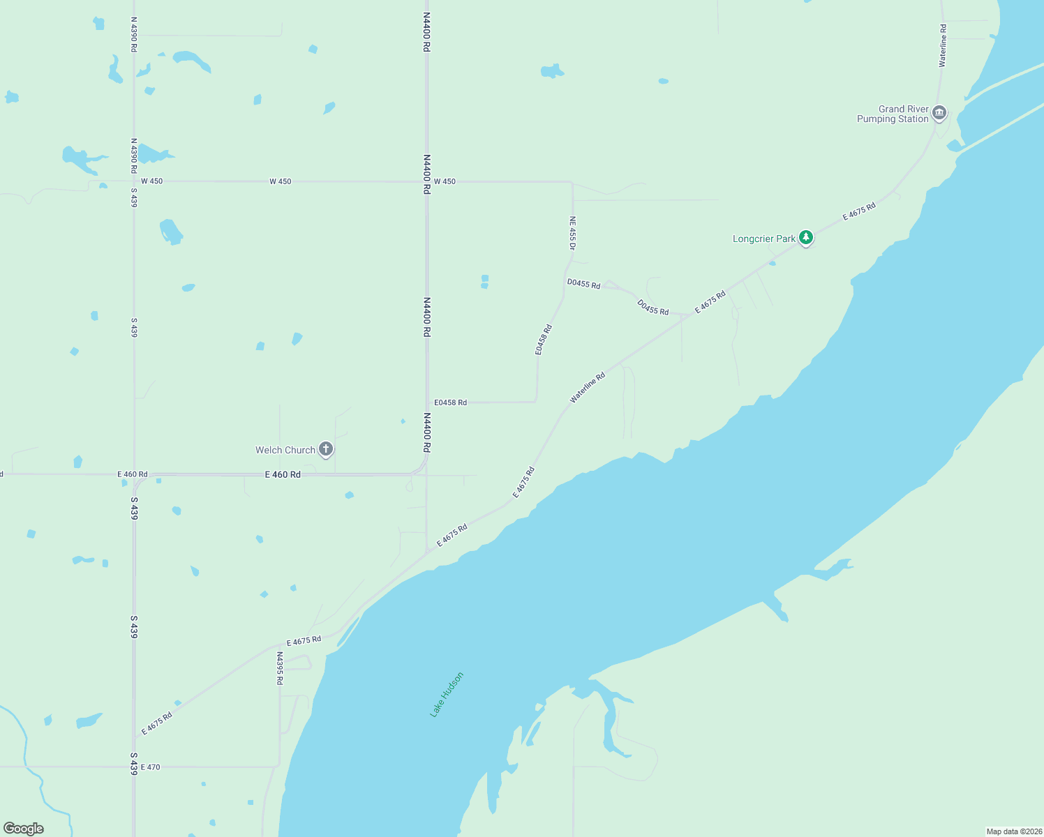 map of restaurants, bars, coffee shops, grocery stores, and more near E0458 Road in Pryor