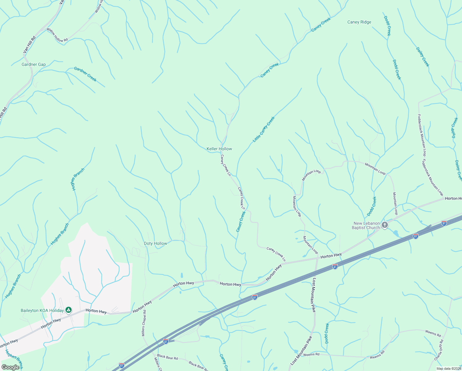 map of restaurants, bars, coffee shops, grocery stores, and more near 805 Caney Creek Ln in Greeneville