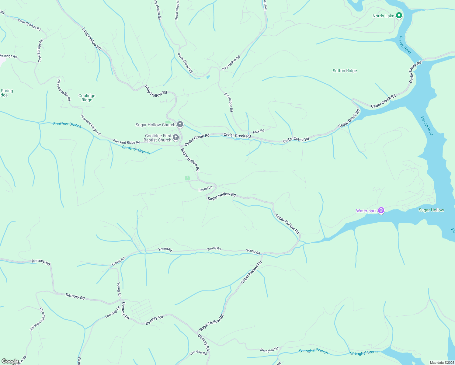 map of restaurants, bars, coffee shops, grocery stores, and more near 1236 Sugar Hollow Road in LaFollette