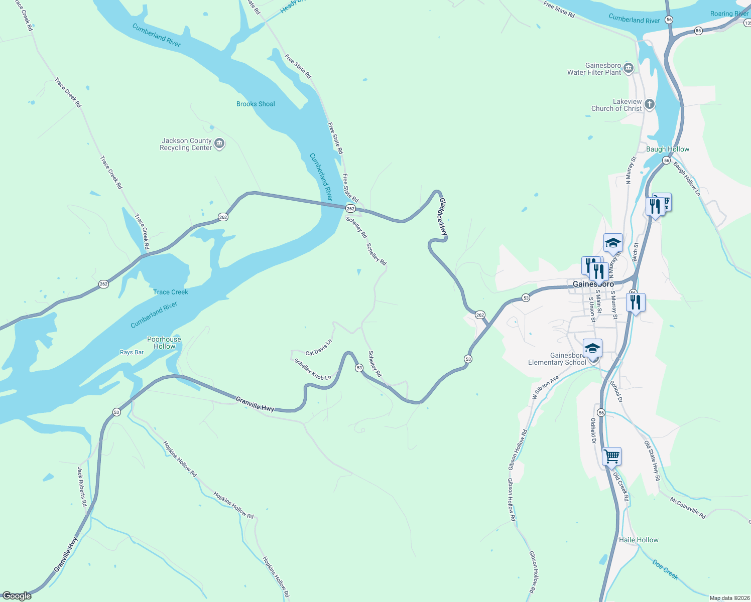 map of restaurants, bars, coffee shops, grocery stores, and more near 336 Schelley Rd in Gainesboro