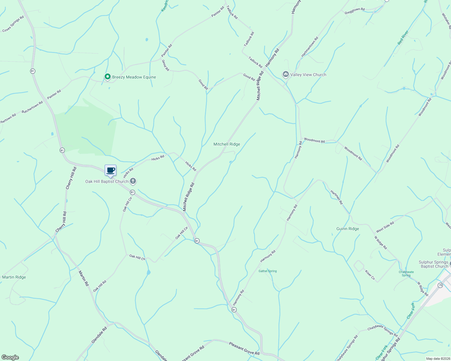 map of restaurants, bars, coffee shops, grocery stores, and more near 108 Mitchell Ridge Road in Jonesborough