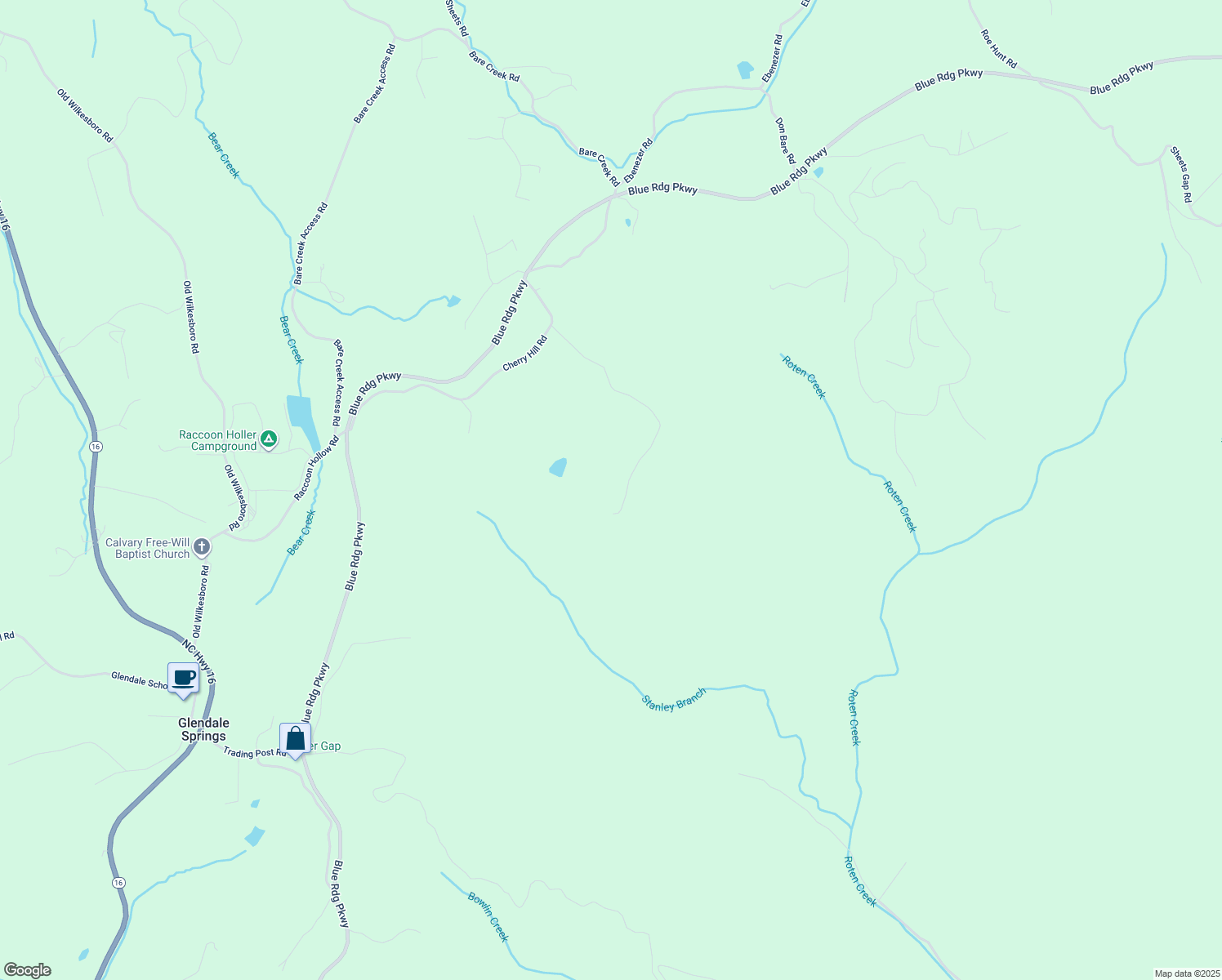 map of restaurants, bars, coffee shops, grocery stores, and more near Cross Mountain Road in West Jefferson
