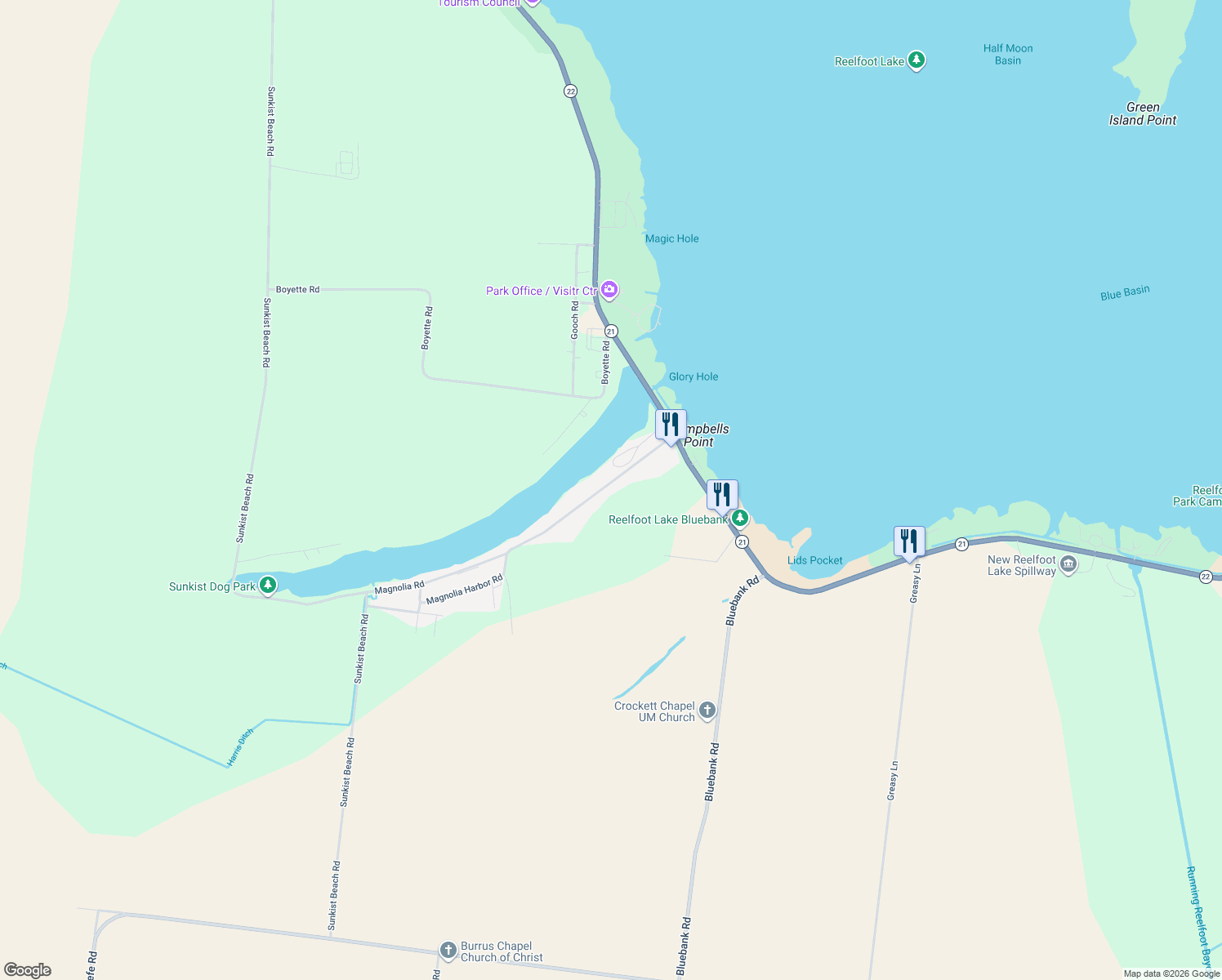 map of restaurants, bars, coffee shops, grocery stores, and more near 265 Magnolia Road in Tiptonville