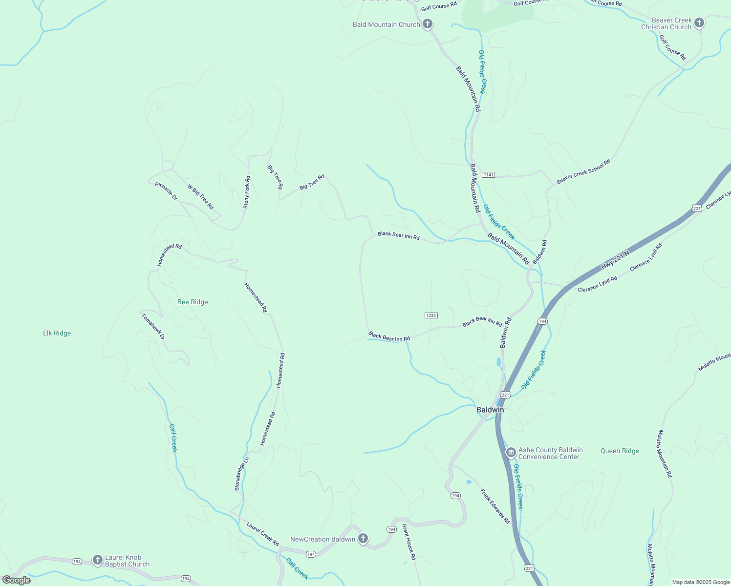 map of restaurants, bars, coffee shops, grocery stores, and more near 1002 Black Bear Inn Road in West Jefferson