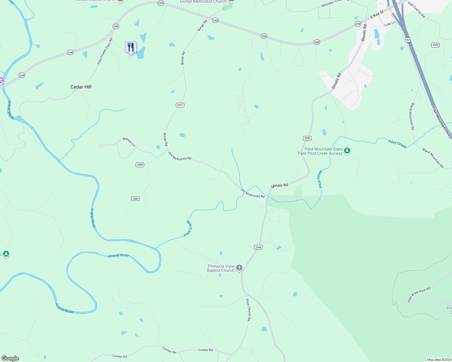 map of restaurants, bars, coffee shops, grocery stores, and more near 392 Jim McKinney Road in Pinnacle