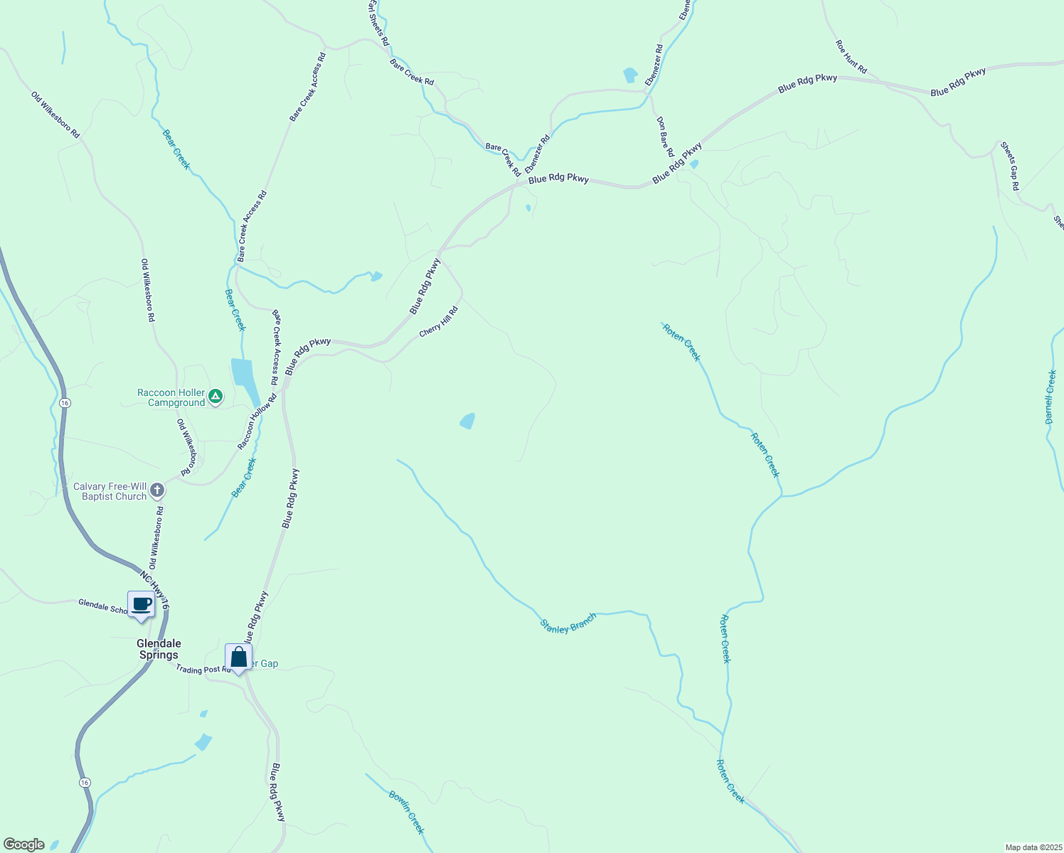 map of restaurants, bars, coffee shops, grocery stores, and more near Cross Mountain Road in West Jefferson