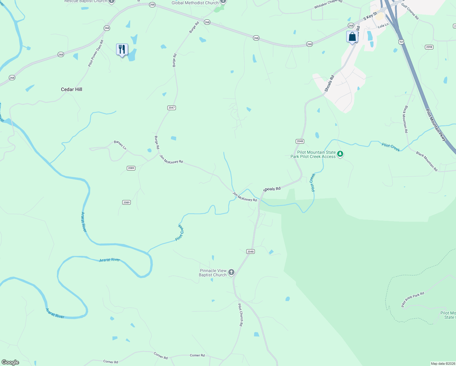 map of restaurants, bars, coffee shops, grocery stores, and more near 392 Jim McKinney Road in Pinnacle