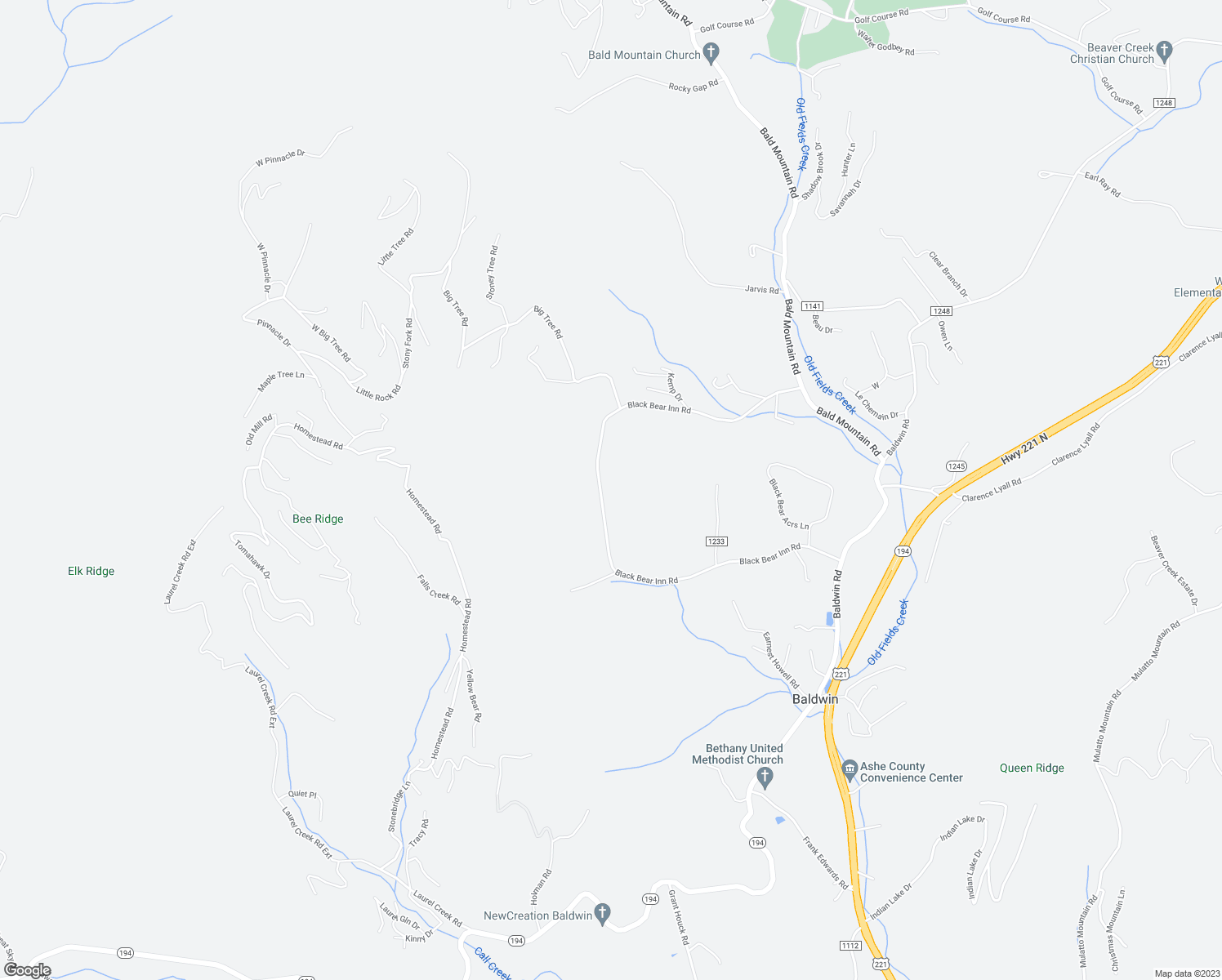 map of restaurants, bars, coffee shops, grocery stores, and more near 1022 Black Bear Inn Road in West Jefferson