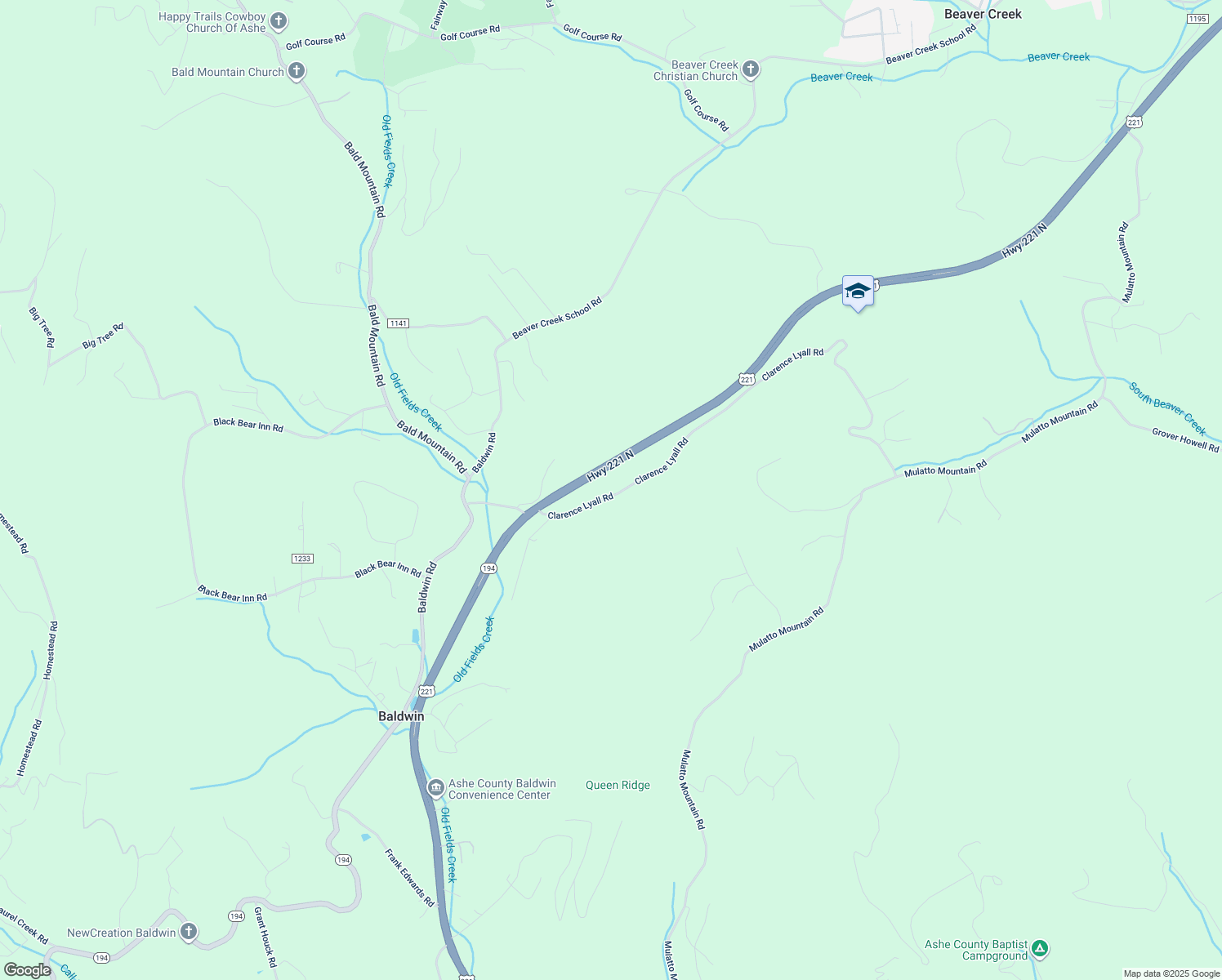 map of restaurants, bars, coffee shops, grocery stores, and more near 547 Clarence Lyall Road in West Jefferson