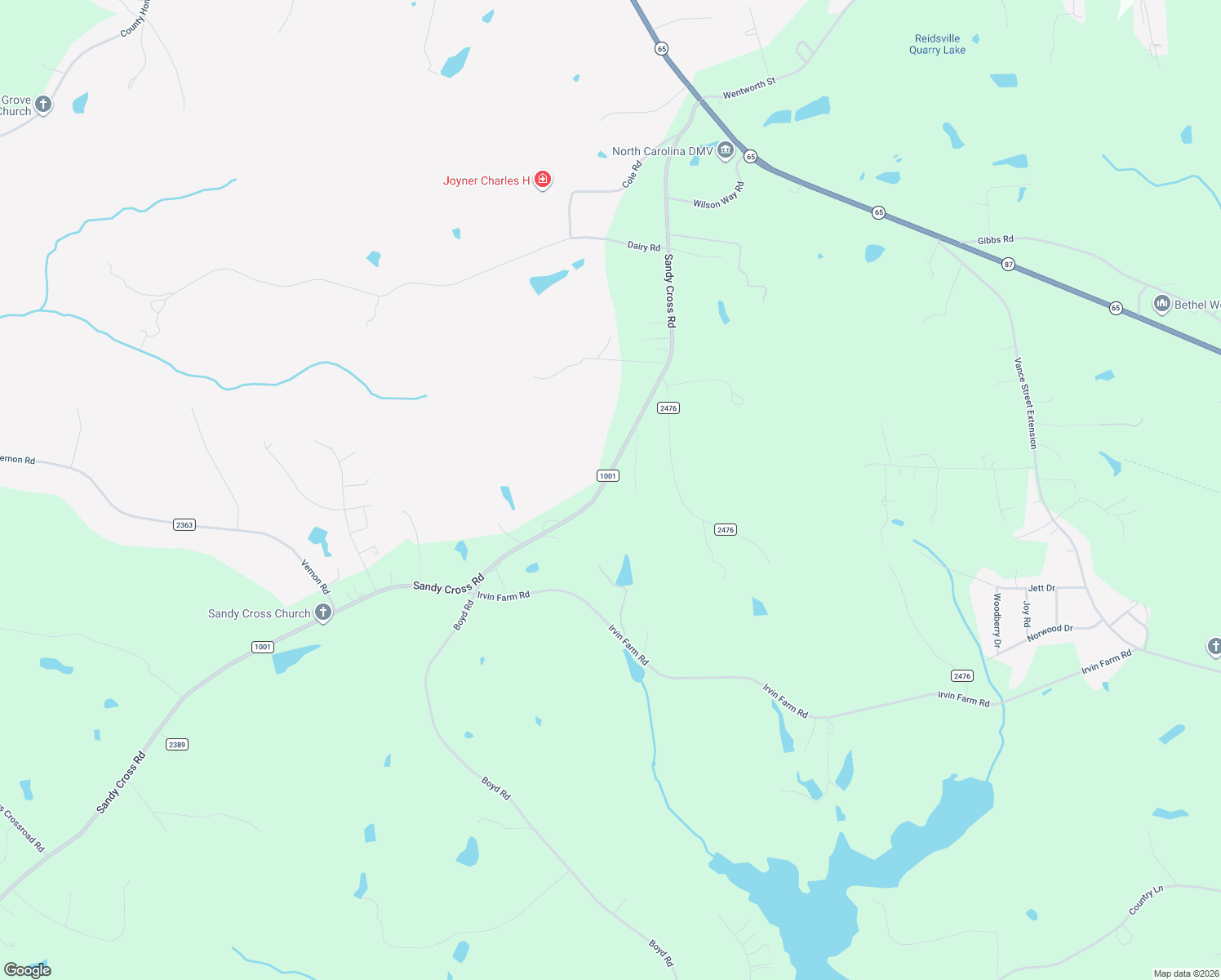 map of restaurants, bars, coffee shops, grocery stores, and more near 737 Sandy Cross Road in Reidsville