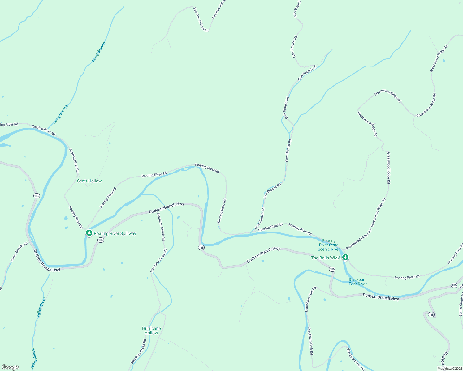 map of restaurants, bars, coffee shops, grocery stores, and more near 1757 Roaring River Road in Gainesboro